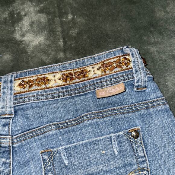 Vintage Candie's Cut-Off Shorts Womens 5 Blue Denim Embroidered Waist Y2K Boho - Picture 8 of 9